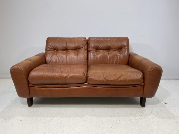 Vintage Compact Danish Tan Leather Sofa - Image 2