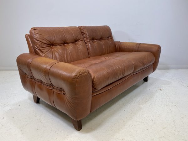 Vintage Compact Danish Tan Leather Sofa