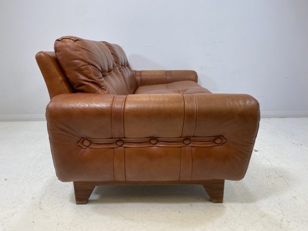 Vintage Compact Danish Tan Leather Sofa - Image 3