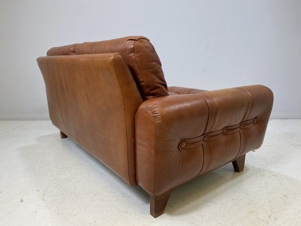 Vintage Compact Danish Tan Leather Sofa - Image 4