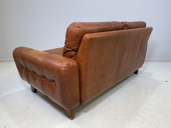 Vintage Compact Danish Tan Leather Sofa - Image 5