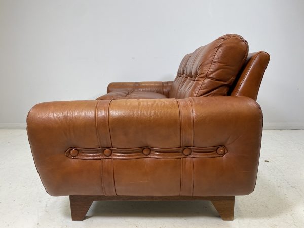 Vintage Compact Danish Tan Leather Sofa - Image 6