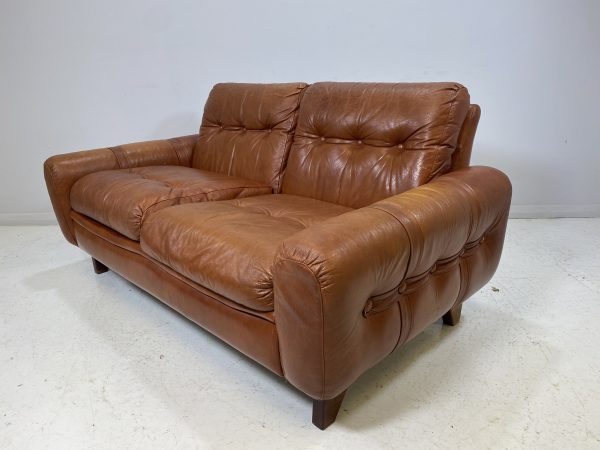 Vintage Compact Danish Tan Leather Sofa - Image 7