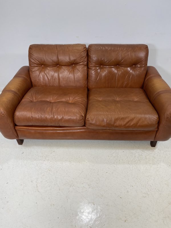 Vintage Compact Danish Tan Leather Sofa - Image 8