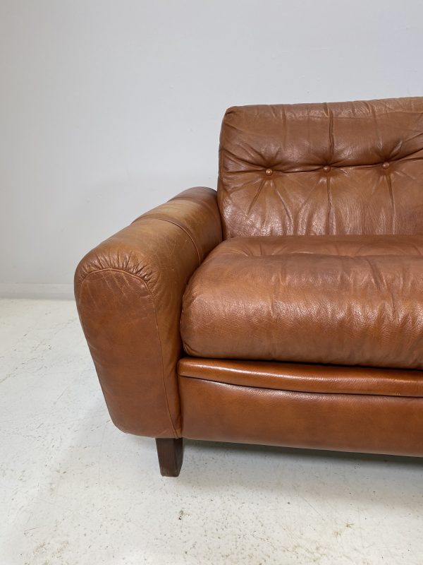 Vintage Compact Danish Tan Leather Sofa - Image 9