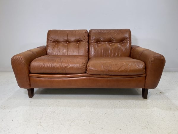 Vintage Compact Danish Tan Leather Sofa - Image 10