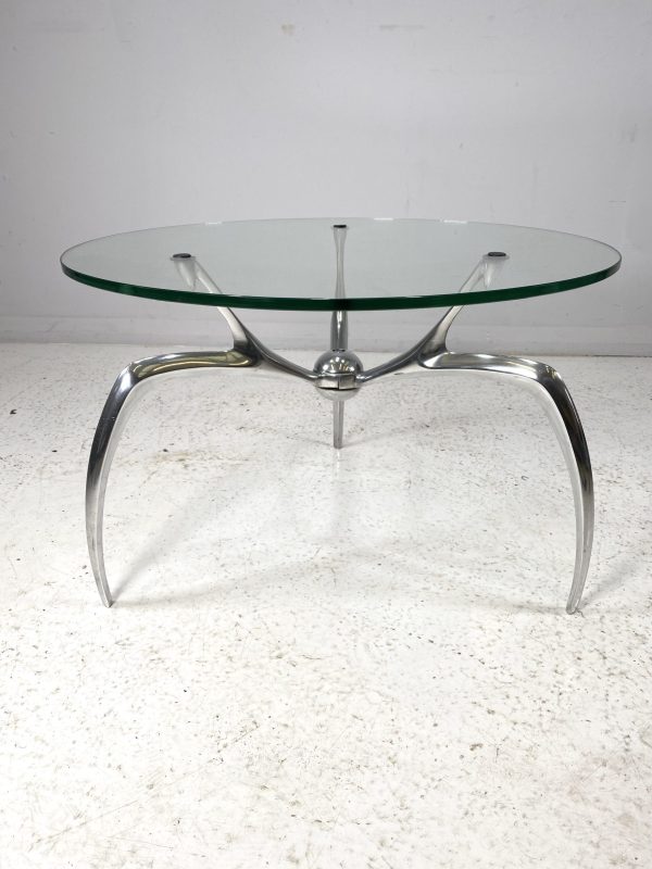c.1970 Retro Chrome and Glass Tripod Coffee Table