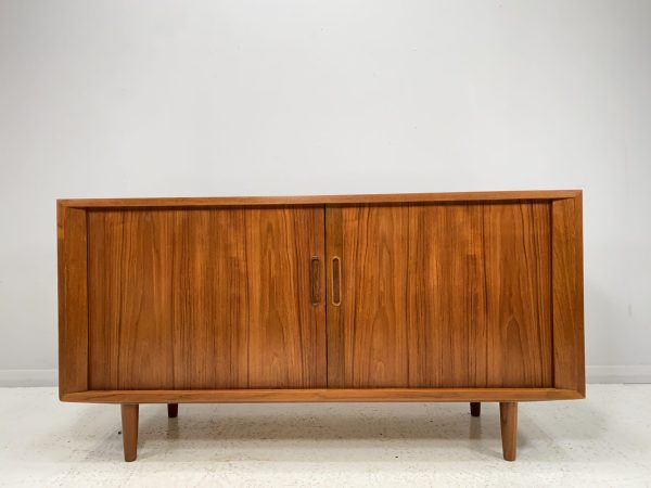 Rare Teak Tambour Door Sideboard By Poul Hundevad