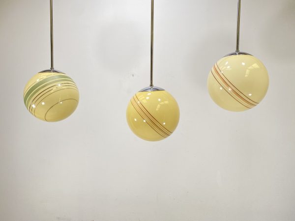 Mid Century Opaline Glass Globe Pendant Lamps