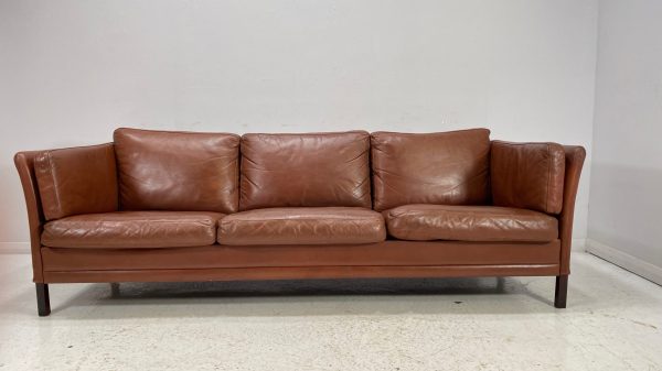 Danish 3 Seater Brown Leather Sofa