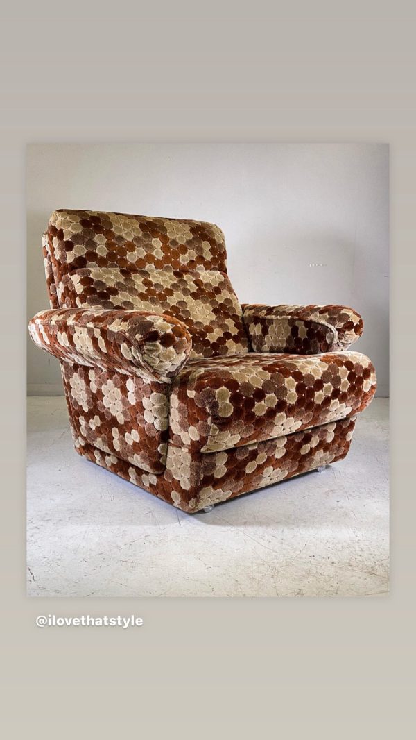 Vintage Retro Honeycomb Velor Fabric Lounge Chair