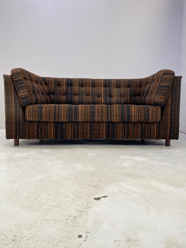 Vintage Retro Danish Curved Back Sofa And Large Matching Pouffe