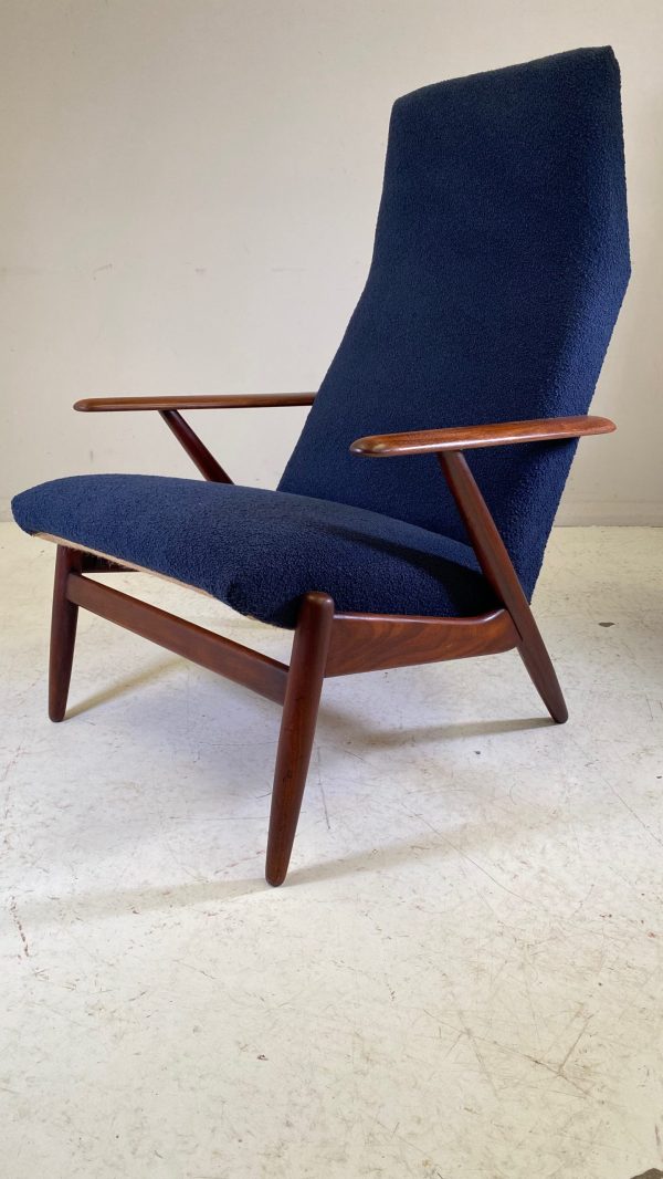 Danish Afromosia Z Frame Arm Chair With Boucle Fabric