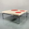 Retro Heavy Duty White Coffee Table with Red Glass Inserts