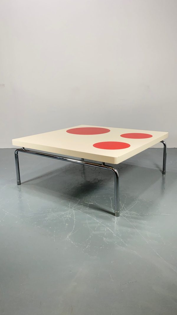 Retro Heavy Duty White Coffee Table with Red Glass Inserts